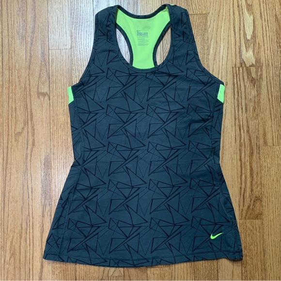Nike Tops - Nike Dri-FIT Slim Fit Racerback Tank Charcoal Black Triangle Neon Yellow L